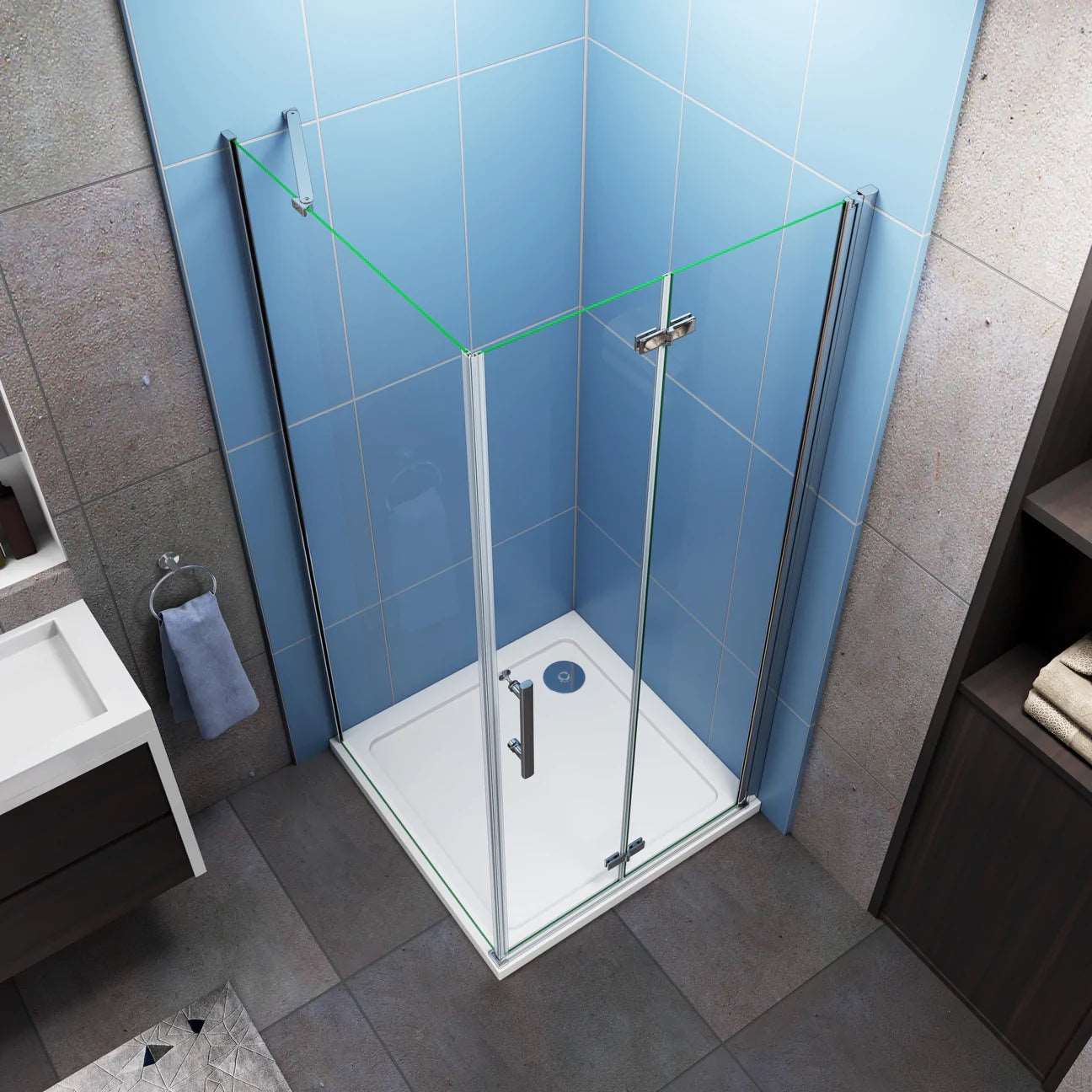 Sprchový kút so zalamovacími dverami, bočný panel, 6mm NANO číre sklo, chróm, výška 195cm, vhodný do priestoru 70-90cm.