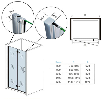 AICA Sprchové dvere zalamovacie HPKB-2E-95, do niky, veľkosť od 70-120cm, sprchový kút, 6mm NANO sklo, Výška 195cm