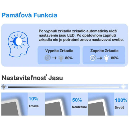 AICA Kúpeľňové zrkadlo J-HD140XTM-L, veľkosť od 80-160 cm, s LED osvetlením a vyhrievaním, hodiny, 3x zväčšenie make-up zrkadlo, 3 farby svetla, dotykové