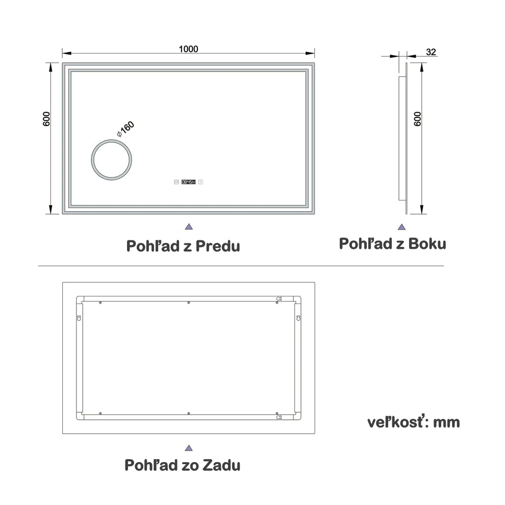 AICA Kúpeľňové zrkadlo J-HD140XTM-L, veľkosť od 80-160 cm, s LED osvetlením a vyhrievaním, hodiny, 3x zväčšenie make-up zrkadlo, 3 farby svetla, dotykové