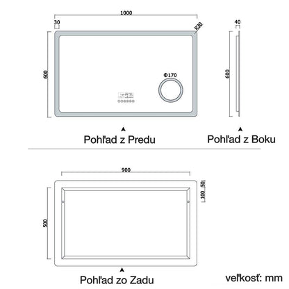 AICA Kúpeľňové zrkadlo J-HD150XBM, veľkosť od 80-160 cm, s LED osvetlením a vyhrievaním, 2 farby svetla, Bluetooth, hodiny, 3x zväčšenie kozmetické zrkadlo, dotykové