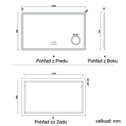 AICA Kúpeľňové zrkadlo J-HD150XBM, veľkosť od 80-160 cm, s LED osvetlením a vyhrievaním, 2 farby svetla, Bluetooth, hodiny, 3x zväčšenie kozmetické zrkadlo, dotykové