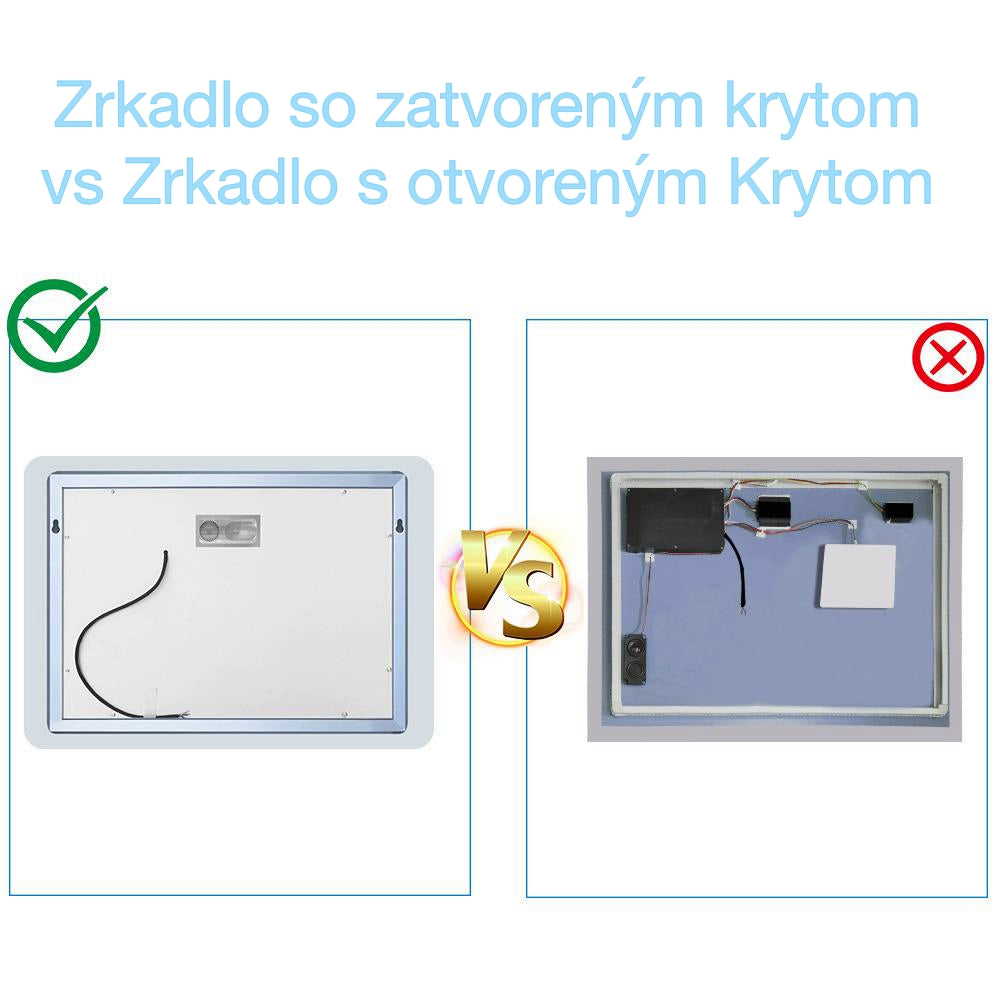 AICA Kúpeľňové zrkadlo J-HD150XBM, veľkosť od 80-160 cm, s LED osvetlením a vyhrievaním, 2 farby svetla, Bluetooth, hodiny, 3x zväčšenie kozmetické zrkadlo, dotykové