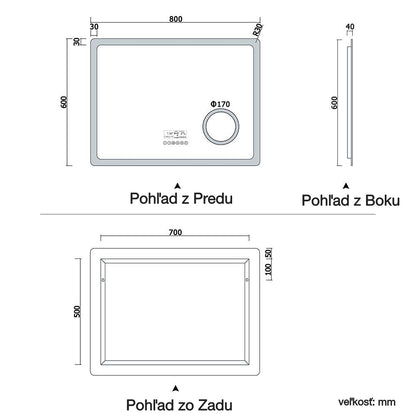 AICA Kúpeľňové zrkadlo J-HD150XBM, veľkosť od 80-160 cm, s LED osvetlením a vyhrievaním, 2 farby svetla, Bluetooth, hodiny, 3x zväčšenie kozmetické zrkadlo, dotykové