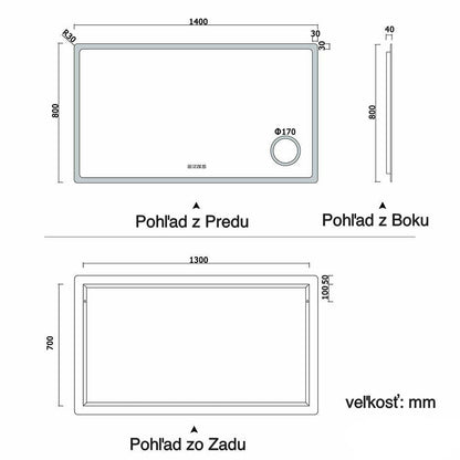 AICA Kúpeľňové zrkadlo J-HD150XTM, veľkosť od 80-160 cm, multifunkčné, s hodinami, dotykové, s vyhrievaním, 3x zväčšenie kozmetické zrkadlo