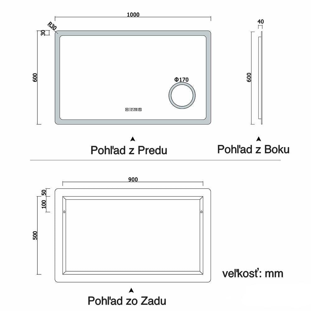 AICA Kúpeľňové zrkadlo J-HD150XTM, veľkosť od 80-160 cm, multifunkčné, s hodinami, dotykové, s vyhrievaním, 3x zväčšenie kozmetické zrkadlo