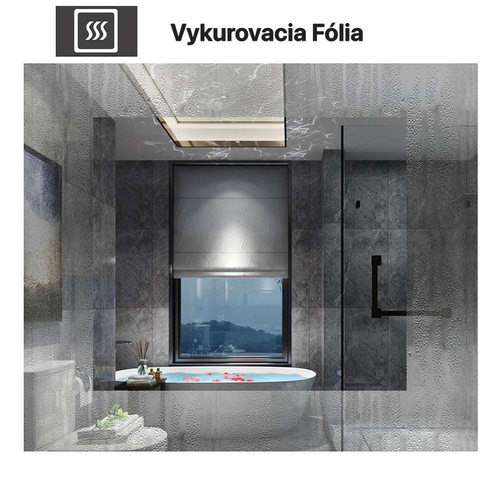 LED kúpeľňové zrkadlo s osvetlením a vyhrievaním, vertikálna montáž, studená biela farba 6000K, moderný dizajn vhodný do vlhkých miestností, ekologické HD zrkadlové sklo.