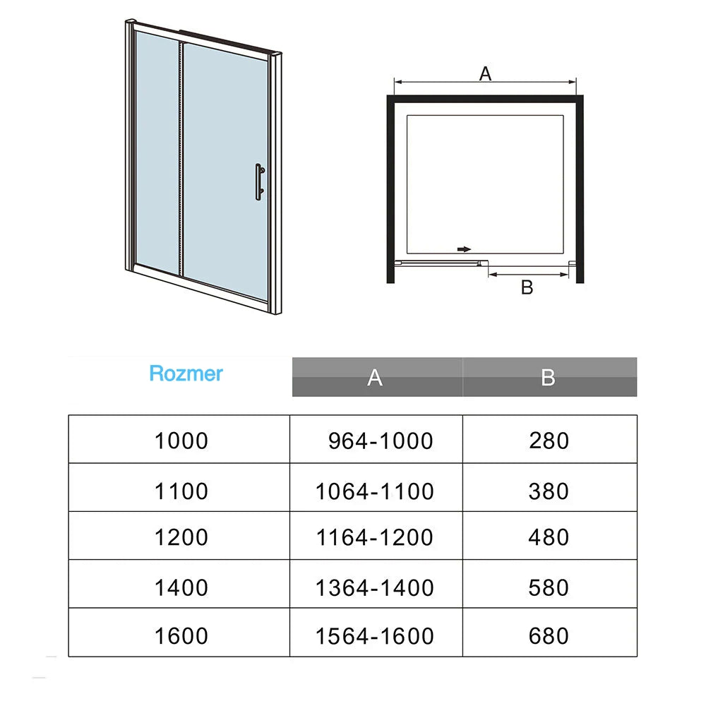 AICA Sprchové dvere posuvné NSU4-E-95-8B, veľkosť od 100-160cm, čierna, sprchový kút, 8mm NANO sklo, Výška 195cm