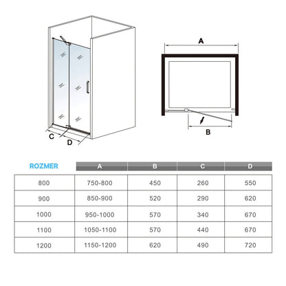 AICA Sprchové dvere jednokrídlové do niky P3GB-E-95, veľkosť od 80-120cm, sprchový kút, 8mm NANO sklo, čierna, Výška 195cm