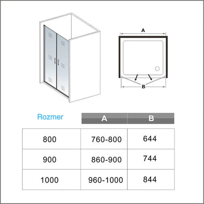 AICA Sprchové dvere dvojkrídlové PXB2-E-20, do niky, 80/90/100cm, sprchový kút krídlové dvere, 8mm NANO sklo, Výška 200cm