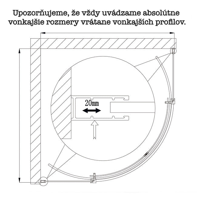 AICA Štvrťkruhový sprchový kút QL-4-95, 90x90cm, posuvné dvere, NANO sklo 6mm, Výška 195cm