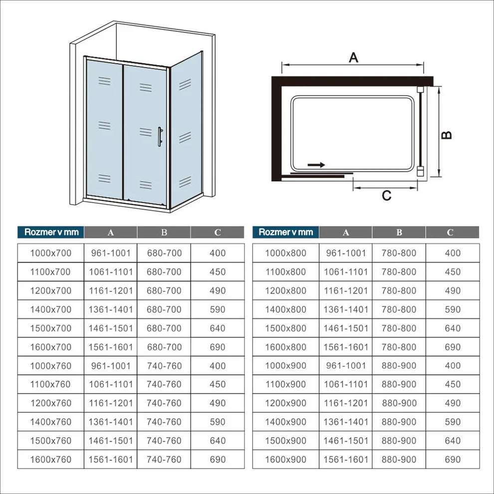 AICA Sprchový kút obdĺžnikový SI19SPI, bočný panel, posuvné dvere, veľkosť od 100-140cm, 5mm NANO sklo, Výška 195 cm