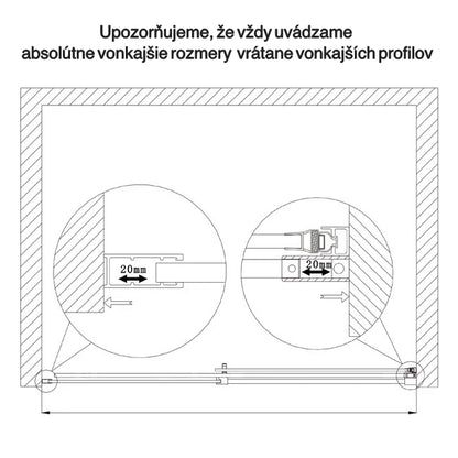 Sprchový kút s posuvnými dverami, 8mm NANO sklo, chrómový profil, bočný panel, veľkosti od 100-160 cm, výška 195 cm.