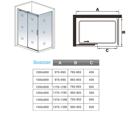 AICA Sprchový kút obdĺžnikový SKB-2E-20-8SPKLB-R, posuvné dvere, bočný panel, veľkosť od 100-140cm, NANO sklo 8mm, Výška 200cm