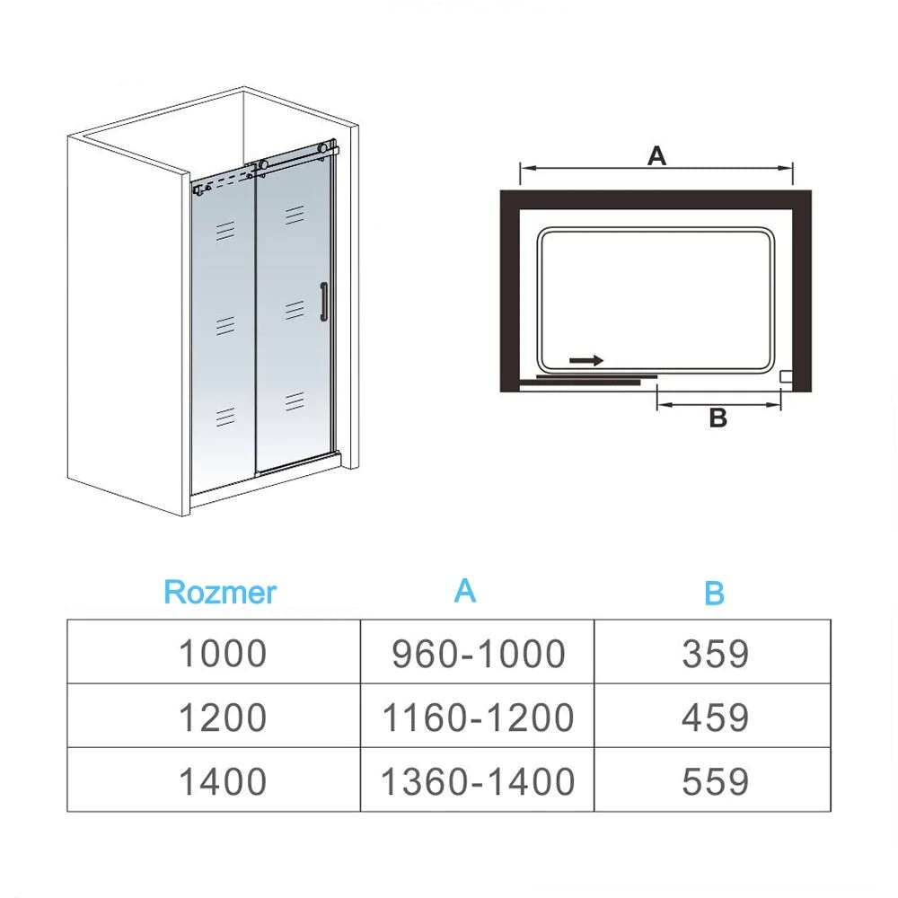 AICA Sprchove dvere posuvné SKB-2E-20-8, veľkosť od 100-140cm, sprchový kút, sprchová zástena, 8mm NANO GLASS, čierna, Výška 200cm