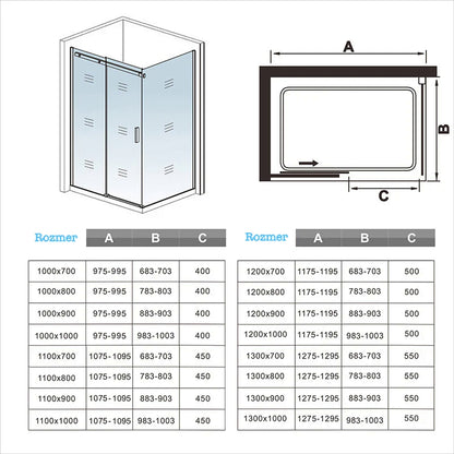 AICA Sprchový kút obdĺžnikový SL-2N-95SPKL-R, bočný panel, posuvné dvere veľkosť od 100-160cm, 6mm NANO sklo, Výška 195 cm