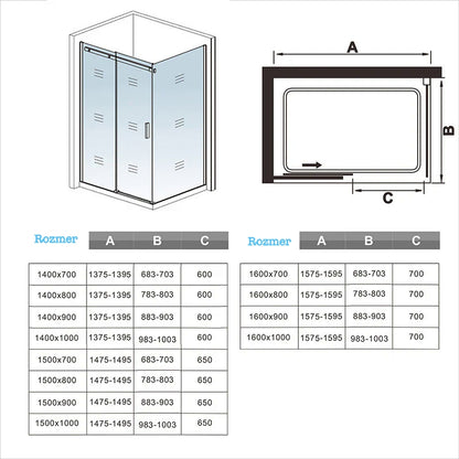 AICA Sprchový kút obdĺžnikový SL-2N-95SPKL-R, bočný panel, posuvné dvere veľkosť od 100-160cm, 6mm NANO sklo, Výška 195 cm