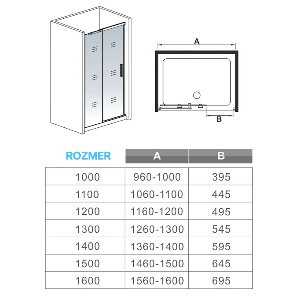 AICA Sprchové dvere posuvné SL-2NE-95-8, veľkosť od 100-160cm, 8mm NANO sklo, sprchový kút, Výška 195cm